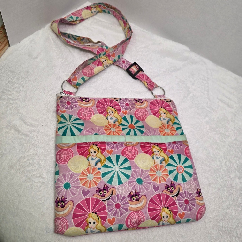 Handmade Alice in Wonderland Crossbody Bag Cheshire Cat Pink Disney Whimsical